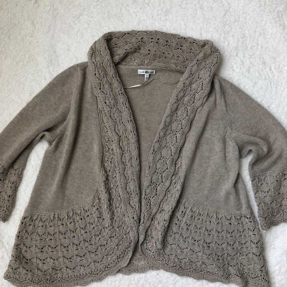 Croft & Barrow Open Front Crochet Trim Half Sleeve Cotton Blend Size M